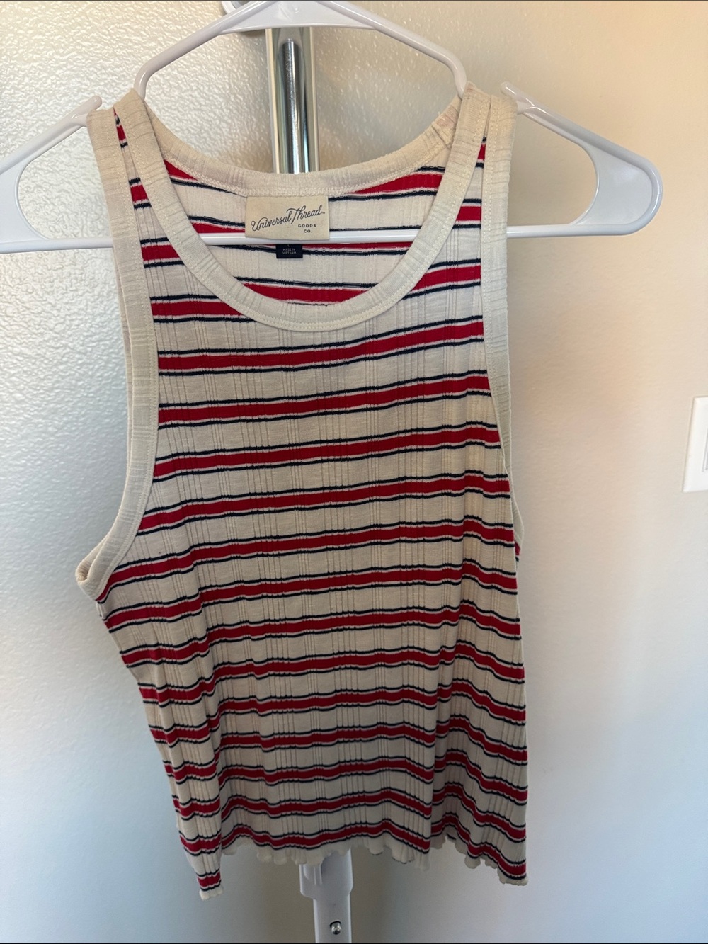 Universal Thread Ribbed Cream Tank with Red and Black Stripes